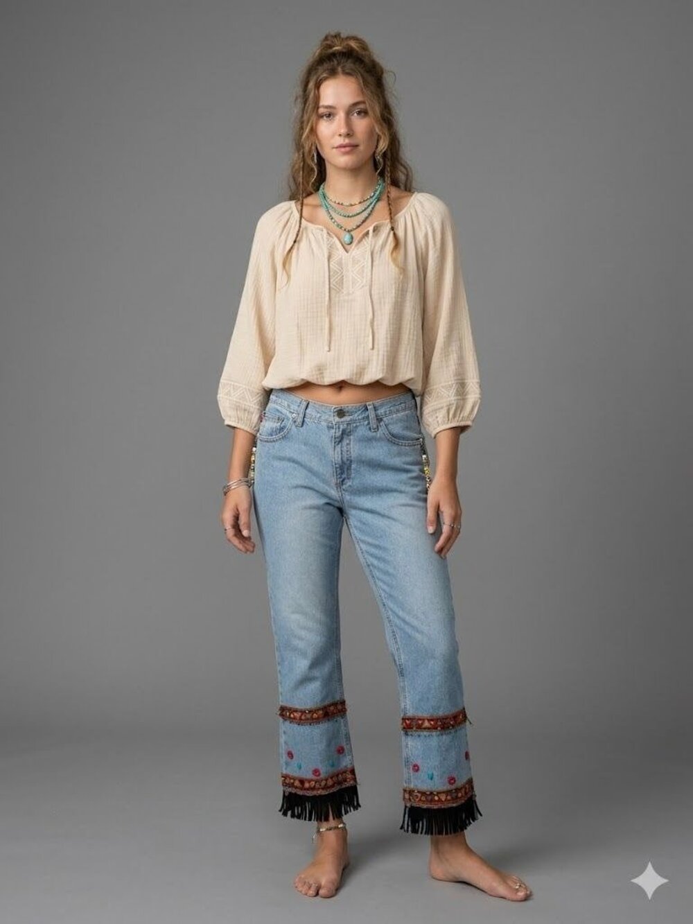 Mudd Cotton Mid Rise Straight Leg Embroidered Fringe Denim Jeans Blue Size 9